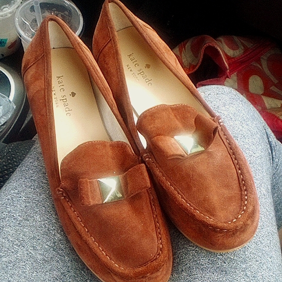 kate spade Shoes - Kate Spade brown suede loafers with gold accented bow-7.5